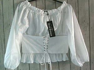 SCARLET DARKNESS White Blouse Size Large Steampunk Gothic Victorian Corset NWT - Picture 1 of 4