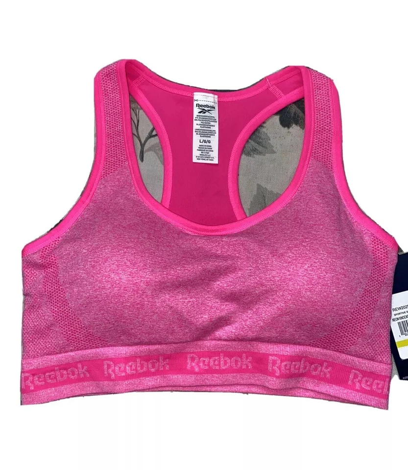 Reebok Sport Seamless Neon Knock￼ out Pink￼ Bra Medium Retail