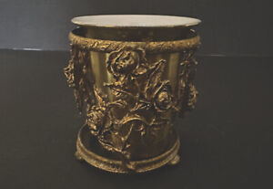Floral Brass Candle Holder  possibly Plant cut Out Rose Design Insert Cup 