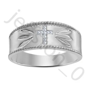 1.25 Ctw Lab Created Diamond 14K White Gold Over Cross Flying Men's Ring - Picture 1 of 6