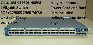 Cisco WS-C2960S-48FPS-L Gigabit Switch POE+C2960S 2960 740W w/stack 90d Warranty - Picture 1 of 1