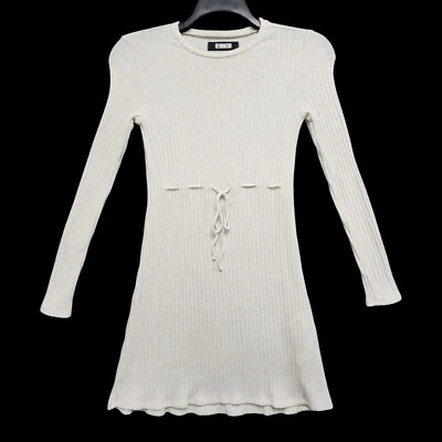 Платье-свитер Reformation Shira женское XS цвета слоновой кости трикотажное мини с длинным рукавом на шнурке - Изображение 1 из 4