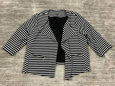 Chaqueta Roz & Ali para mujer 3X cárdigan a rayas blancas y negras frontal abierto bolsillos con cremallera Foto 1 de 4