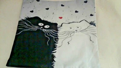 Funda de almohada para gato Whimsey negra/blanca 17" x 17" cremallera abierta estilo arpillera tela Foto 1 de 4