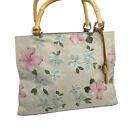 Fossil Tote Bag Womens Charming Pale Tan Floral Faux Bamboo Handles Casual