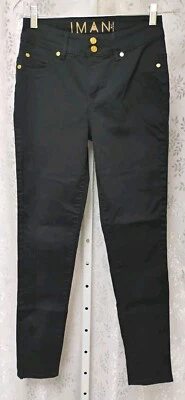 Calça IMAN feminina elástica skinny preta tamanho 6 cintura 28" costura interna 29" - Imagem 1 de 4