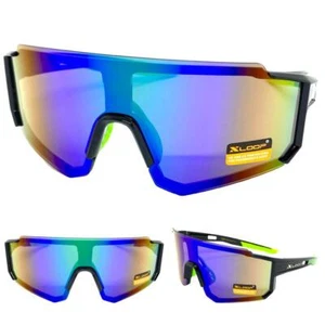 Oversized RETRO SPORTS WRAP AROUND Shield Cycling SUN GLASSES Large Black Frame - Picture 1 of 6