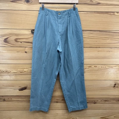 Vtg LL Bean Pants Womens 12P Blue Linen Blend Pleated High Rise Straight B17 - Image 1 of 4
