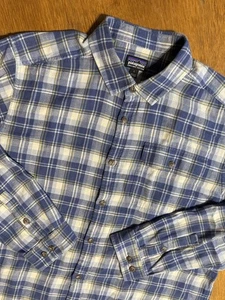 Patagonia Men’s L Organic Cotton Button Front Shirt Blue Gray Plaid Long Sleeve - Picture 1 of 8