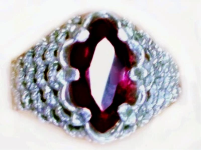 Red Lab Ruby Size 9.25 Ring 925 Sterling Silver Weave Marquise 2.20ct USA Made - Image 1 of 4