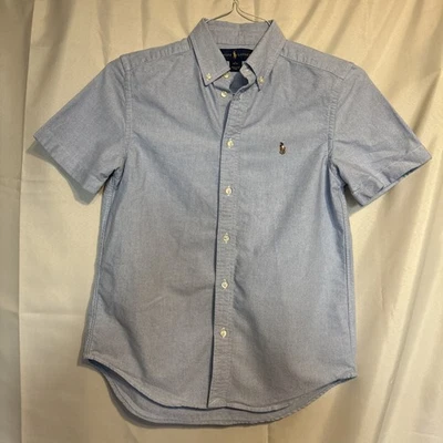 Молодежная рубашка Polo Ralph Lauren размер L 14-16 синяя оксфордская с коротким рукавом на пуговицах - Изображение 1 из 4