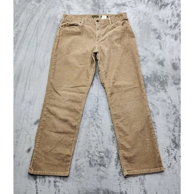 Calça Eddie Bauer Feminina Vintage Anos 90 14 PETITE Veludo Bronzeado Perna Reta Elástica - Imagem 1 de 4