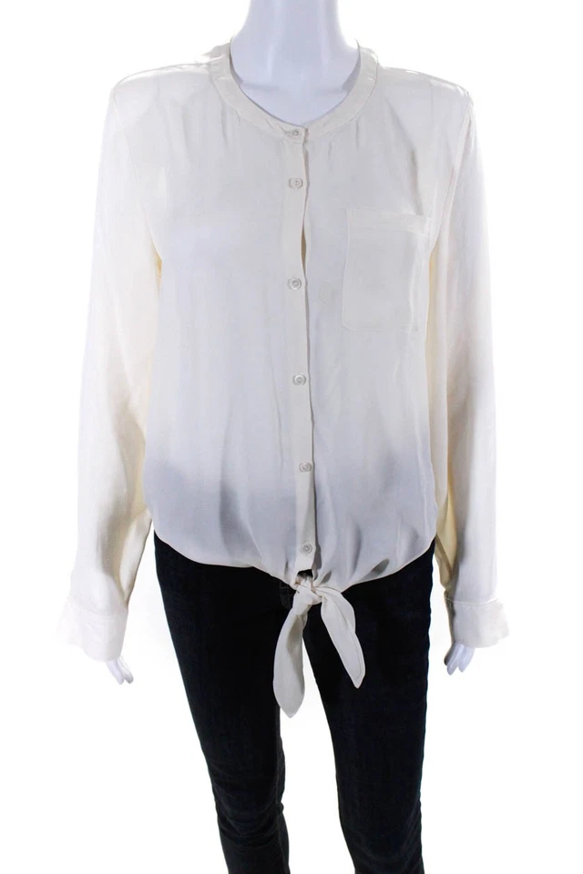Blusa para mujer Theory de seda con botones marfil talla L Foto 1 de 4