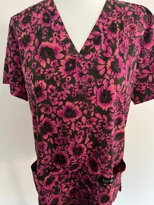 Koi Basics Women’s Scrub Top Size Medium Flower Pattern - Picture 1 of 3