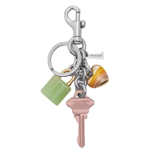 COACH Rosa Chiave Cluster Borsa Charm CP891 Argento Portachiavi Fob Lock Cuore NUOVO SIGILLATO