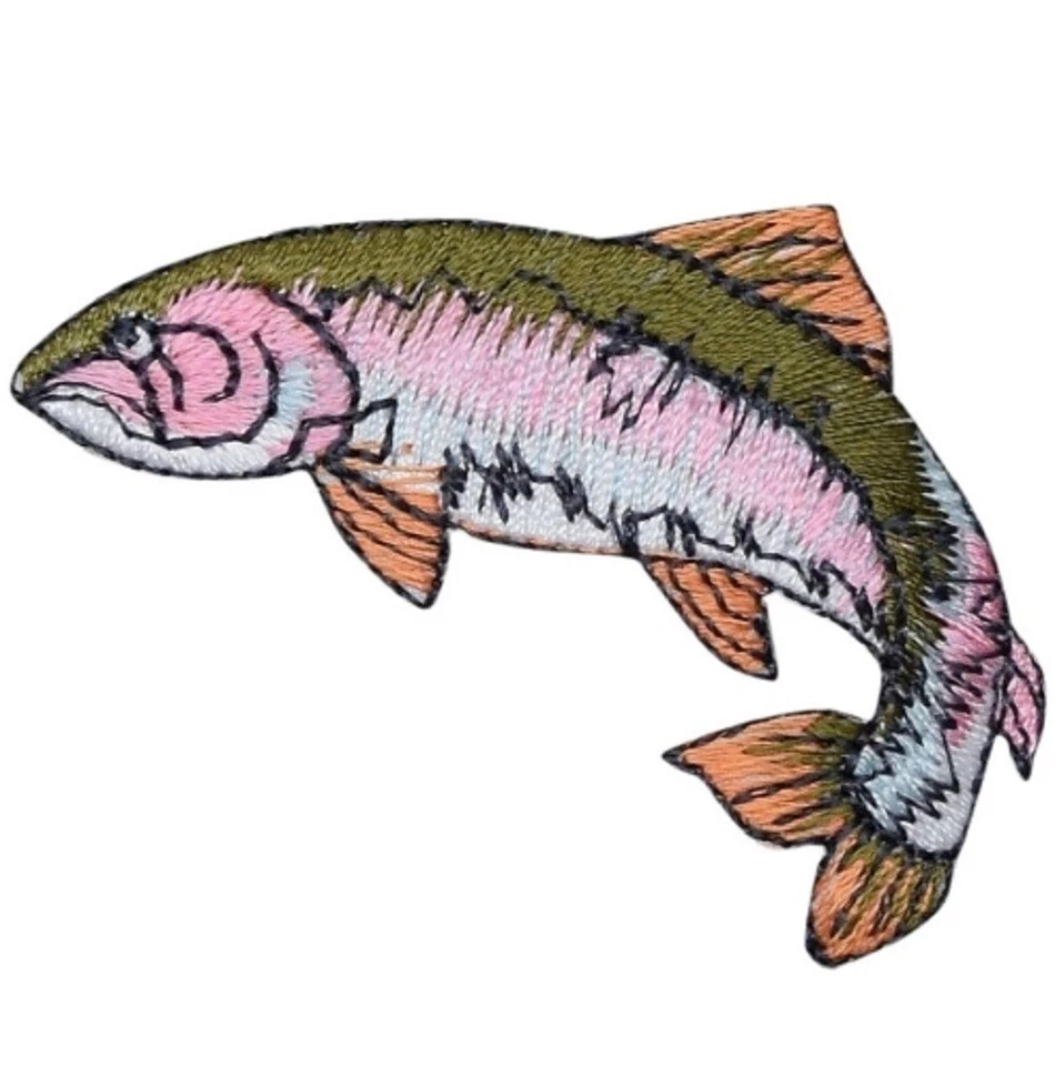 Rainbow Trout Applique Patch  Fish Left Fly Fishing Fisherman Embroidered Badge - Image 1 of 1