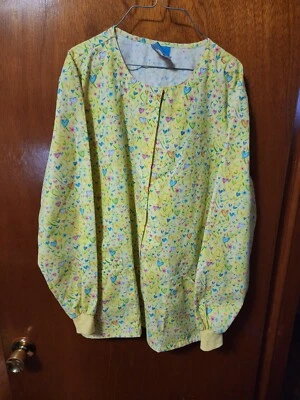 Women's Medium Scrub H.Q. Yellow Heart Print Long Sleeve Scrub Top - Image 1 of 4
