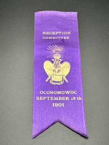 1901 OCONOMOWOC WI SCOTTISH RITE 33 DEGREE RECEPTION COMMITTEE RIBBON - L691 - Picture 1 of 5