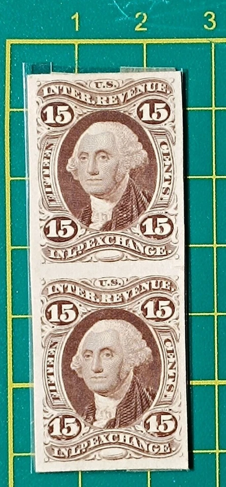 US Stamp,Official revenue Inl.Exchange,Pair of 15c,Proof on Card,VF,SCV 200 - Image 1 of 4