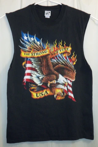 WCW Tank Top Men's Large L Black 1998 USA The Strong Survive American Flag Cover