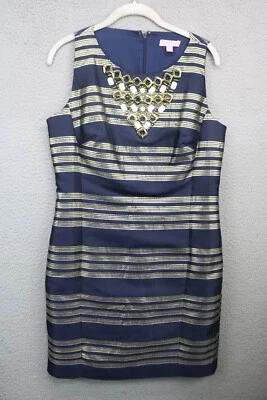 Lilly Pulitzer 无袖金属条纹弗吉尼亚连衣裙 10 码旧钱 — 第 1/4 张图片