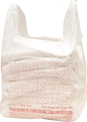 Bags 1/6 Large 22 x 11.5 x 6.5  Thank You T-Shirt Plastic Grocery Shopping Bags - Image 1 of 4