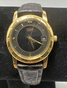 Vintage Citizen Watch Women Gold Tone Date Round Dial 24mm New Battery - Picture 1 of 9