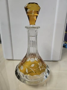 Vintage böhmischer Bernstein & klar geschliffenes Kristallglas Karaffe wunderschön - Bild 1 von 8