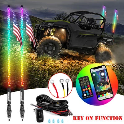 Pair 4FT RGB Spiral Whip Light Key On Wire Kit For Polaris Ranger 900 800 500 - Image 1 of 4