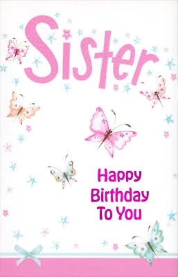 Tarjeta de feliz cumpleaños amorosa PARA HERMANA, mariposas rosas de Premium Greetings +✉ Foto 1 de 4