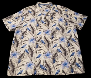 Tommy Bahama Camp Shirt Mens 2XL White Blue Hawaiian Silk Floral Tulum Bloom - Picture 1 of 8
