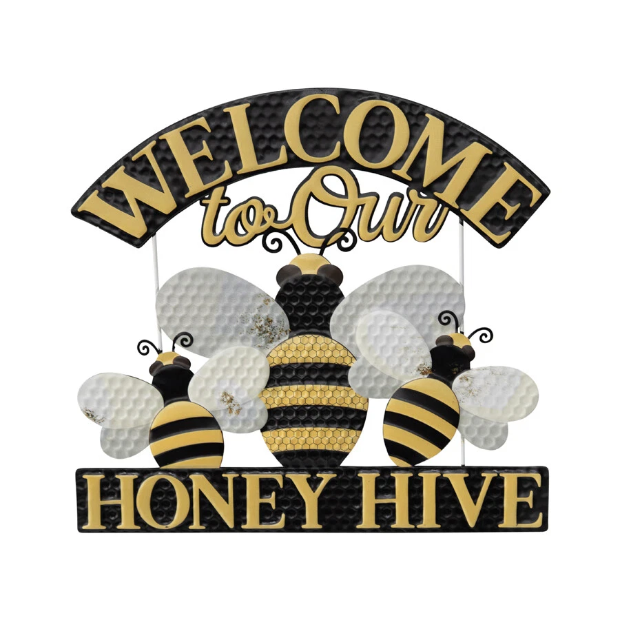 French Country Metal Welcome to Our Honey Hive Bee Wall Art - Image 1 of 1