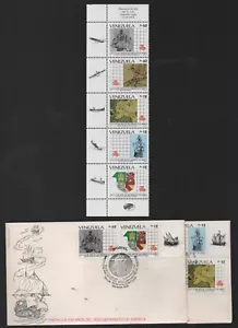 Venezuela: 1991; Scott 1468 strip of 5 +2 F.D.C, Discovery of America . VZ2700 - Picture 1 of 1