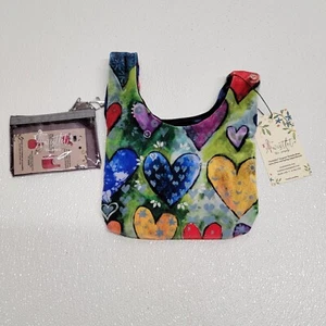 Stretch Velvet Twistlet Wristlet Reversible Multicolor Hearts & Navy Blue - Picture 1 of 9
