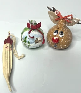 3 mini zucca e gombo vintage arte popolare primitiva dipinti a mano ornamenti natalizi - Foto 1 di 9