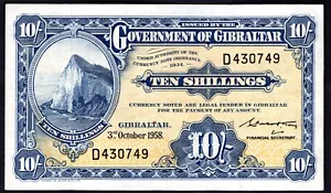 Gibraltar, Regierungsausgabe, 10 Schilling, 3-10-1958, D430749 (WPM 17). F-VF. - Bild 1 von 2