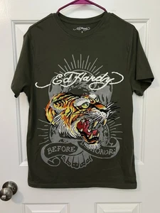 Ed Hardy Cotton Polyester Tiger Men's T-Shirt Olive ARMY GREEN Size S - Picture 1 of 6