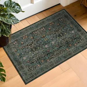 Dark Green Washable Entry Rug - Front Door Rugs Indoor, Non-Slip Bathroom Sma... - Picture 1 of 9