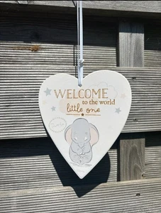 Disney Baby Dumbo ‘Welcome to the World Little One’ Heart Plaque - Picture 1 of 4