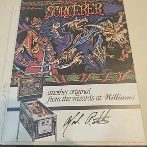 WILLIAMS SORCERER PINBALL MACHINE FLYER RARE EXCELLENT AUTOGRAPHED MARK RITCHIE - Picture 1 of 2