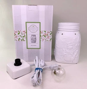 Calentador de cera de nieve Scentsy Let It tarro de albañil blanco tamaño completo Navidad Invierno - Imagen 1 de 13