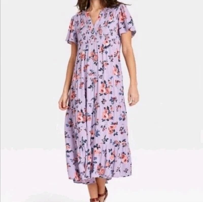 Vestido Knox Rosa Talla XL Lavanda Floral Rayón Mangas Cortas Dulce Lila Nuevo con Etiquetas Boho Foto 1 de 4