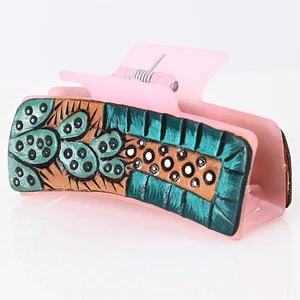 AD Beautifully Hand Tooled Women Ladies Hair Band Clip Clutcher - Picture 1 of 3
