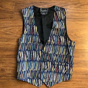 Vintage 90s Nicole Miller 100% Silk Vest Sleeveless Novelty AOP Womens Medium - Picture 1 of 11