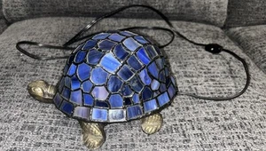 Tiffany Style Stained Glass Mosaic Blue Green  Turtle Brass Bottom Lamp Light - Picture 1 of 6