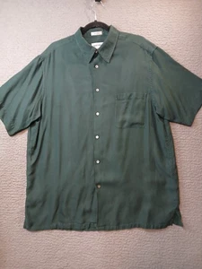 Alfani Mens 100% Silk Mens XL Short Sleeve Button-up Shirt Green W/Pearl Buttons - Picture 1 of 11