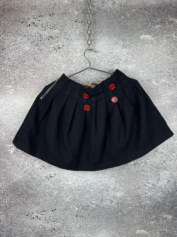 Burberry Girls Pleated A-Line Skirt Wool Blend Navy Blue, Red Buttons 152cm, 12Y — 第 1/4 张图片