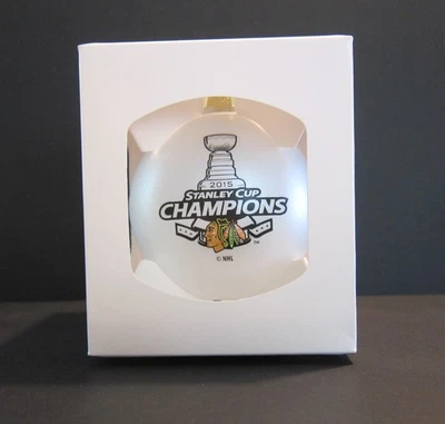 NHL Chicago Blackhawks 2015 Stanley Cup Champions Glass Christmas Ornament, NIB - Image 1 of 4