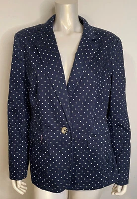 Boden Navy Blue White Polka Dot Cotton Jacket Blazer US 16R Pockets - Image 1 of 4