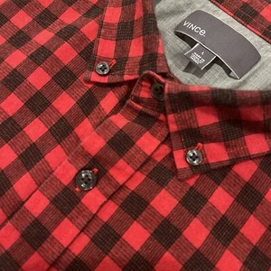 Vince Men’s Red/Black Buffalo Plaid Flannel Button Up Shirt Large Long-Sleeve - Picture 1 of 16
